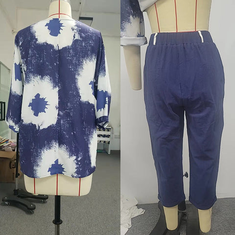 Casual suit tie-dye printed top and trousers two-piece set women's m301526