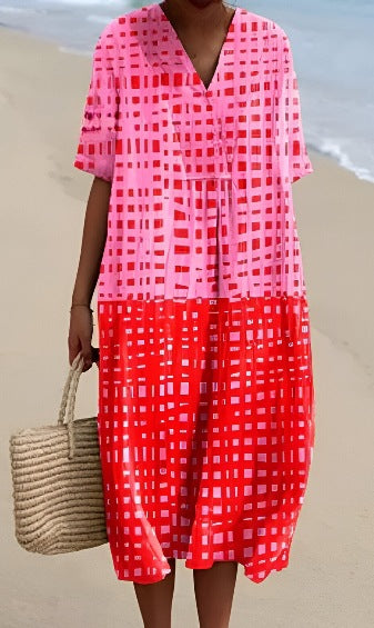 Fashion digital printing large wide V-neck dress m302382