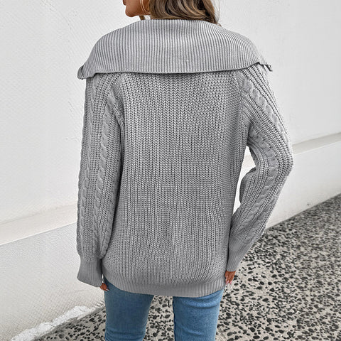 Lapel twist zipper sweater women's autumn and winter lazy retro knitted top women's m301746