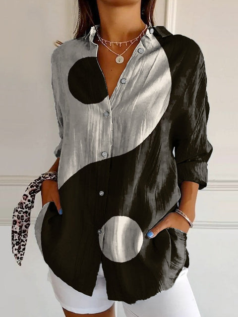 3D digital printing abstract pattern women's long shirt shoulder sleeve shirt m302463