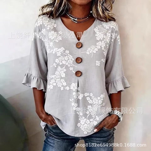 3D digital printing floral pattern women's long-sleeved buckle cardigan top m302703