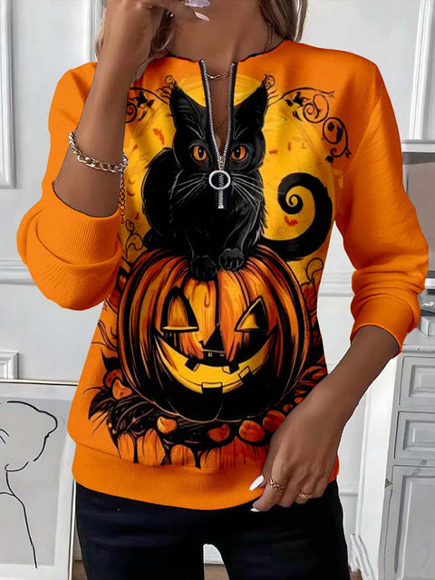 3D printed long-sleeved half-open zipper sweater for women m303052