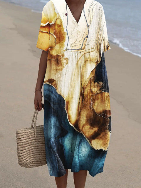 Fashion digital printing large wide V-neck dress m302382