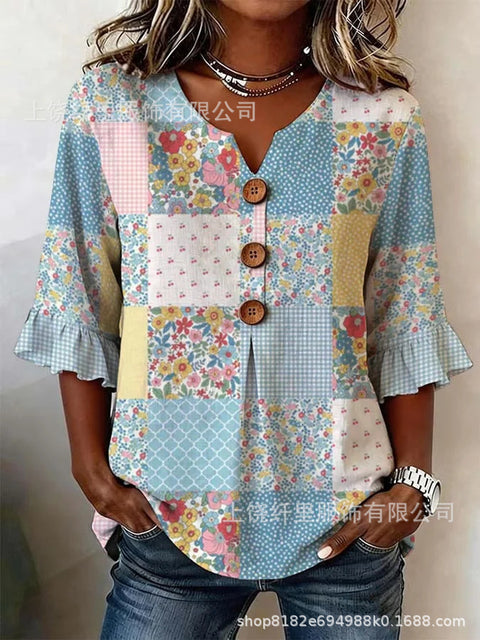 3D digital printing floral pattern women's long-sleeved buckle cardigan top m302703