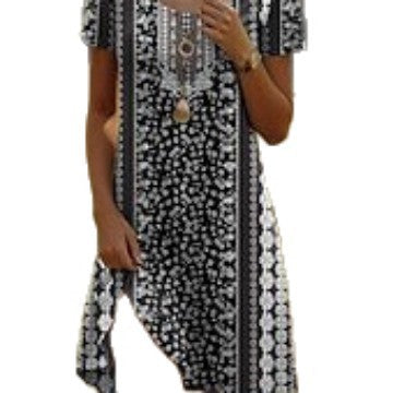 Versatile polka dot flower short-sleeved round neck medium and long skirt m302614