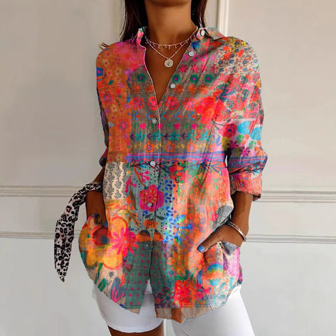 3D digital printing abstract pattern women's long shirt shoulder sleeve shirt m302463