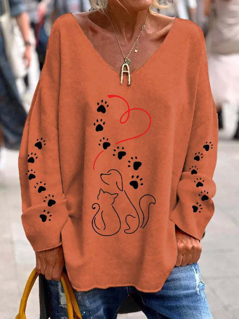 Large size split love dog 3D printing urban casual women's long T-shirt m301662