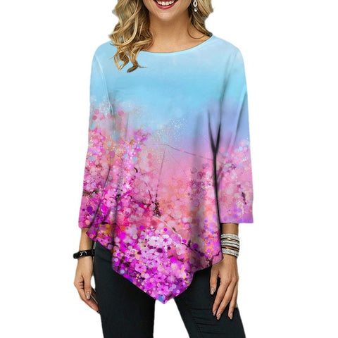 Street hipster crew neck loose irregular hem women's shirt m301562