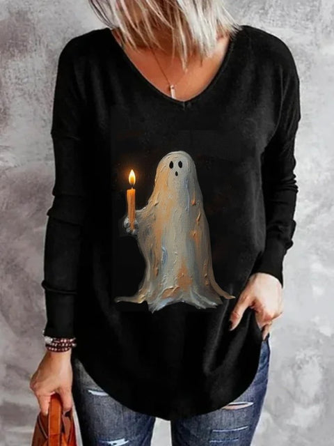 Easter Candle Women's V-Neck Print Long Sleeve T-Shirt M800002