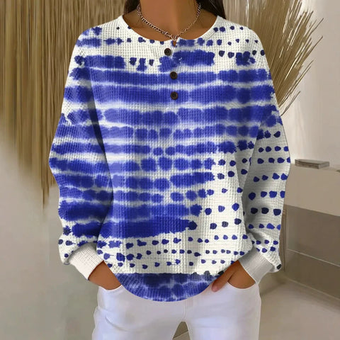 3D digital printing loose casual waffle stand-up collar long sleeve m303065