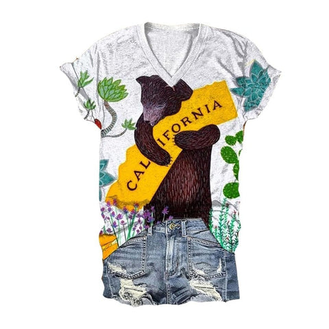 3D digital printing letter series women's V-neck short-sleeved T-shirt m301557