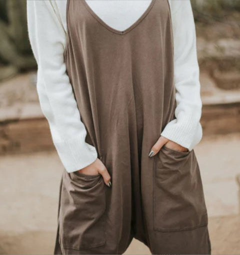 Solid color zipper bag suspender jumpsuit fat hip pants m301068