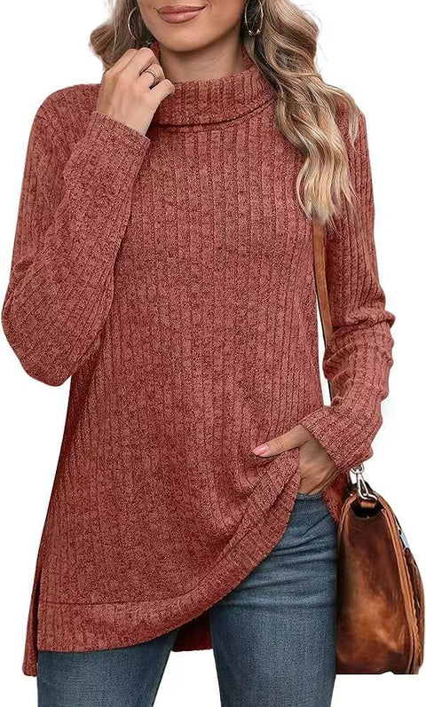 Autumn and winter new high-necked split-ended long-sleeved loose casual T-shirt top m302063