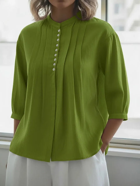 Women's cotton shirt solid color casual button-down pleated shirt m302690