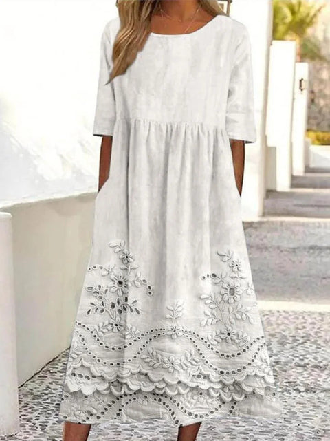 New mid-waist women's casual crew neck 3D printed dress m302528