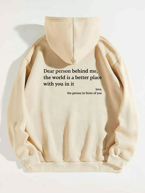 Women's fleece sweater plain letter print kangaroo pocket drawstring print hoodie m301967