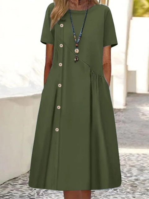 Casual button-down pocket mid-length dress m302202