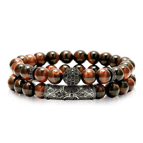 Tiger's eye copper micro-inlaid elastic bracelet black matte zircon m3331288