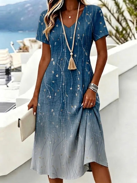 Holiday style print dress sleeveless V-neck line print women's clothing m303007