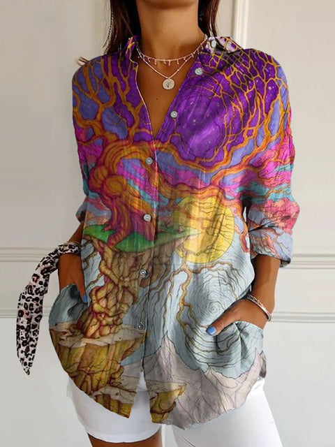 3D digital printing abstract pattern women's long shirt shoulder sleeve shirt m302463