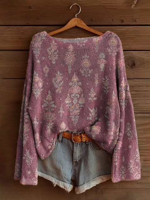 Vacation print casual cape top crew neck knitted sweater m302130