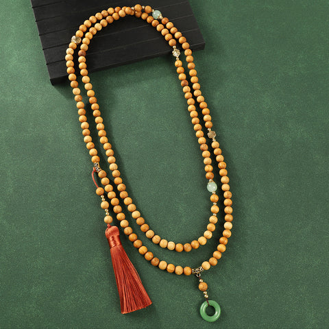 Guofeng Crossbody Chain Ya Bai Buddha Bead Fringed Necklace Retro Sweater Chain m3331290