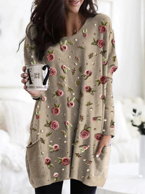 Digital printing women's fashion round neck medium and long top T-shirt m302271