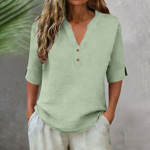 Summer solid color stand-up collar button-down medium-sleeved women's shirt m302791