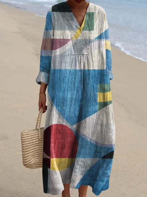 Ladies casual floral 3D printing sleeve dress m301071