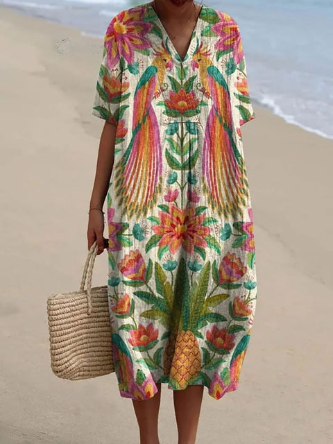 Fashion digital printing large wide V-neck dress m302382