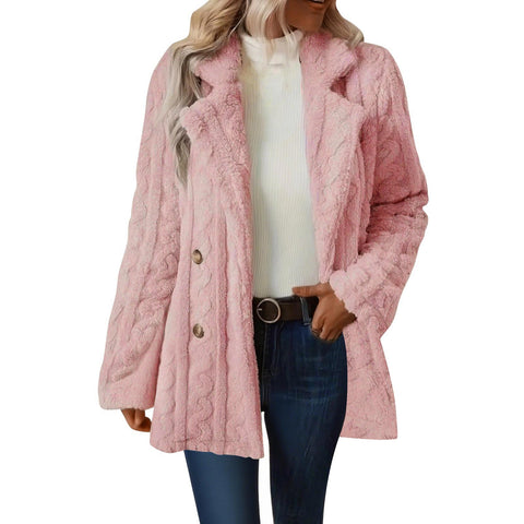 Women's plush jacket comfortable casual thermal suit collar double-breasted medium and long coat m302210
