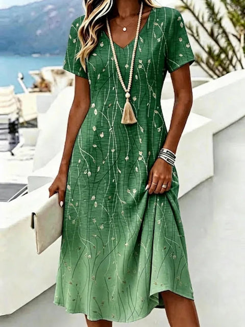 Holiday style print dress sleeveless V-neck line print women's clothing m303007