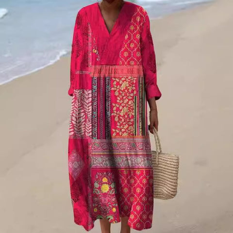 Ladies casual floral 3D printing sleeve dress m301071