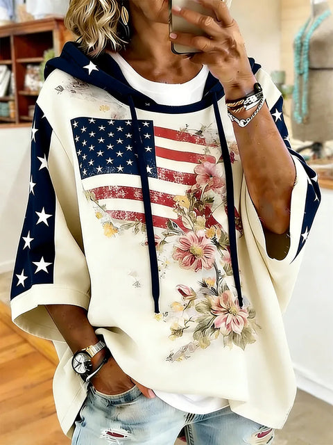 Independence Day 250th Anniversary Printed Loose Hooded T-Shirt m302995