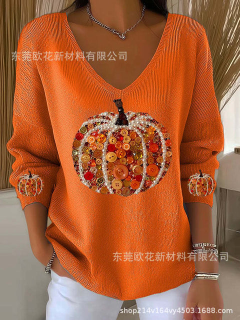 Halloween printed women's V-neck imitation sweater m302107