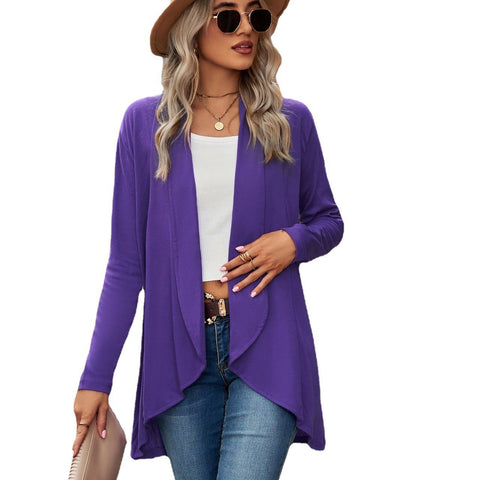 Long-sleeved solid color loose cardigan top women's knitted jacket m300427