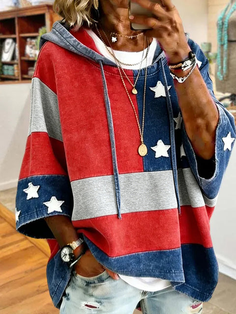 Independence Day 250th Anniversary Printed Loose Hooded T-Shirt m303003