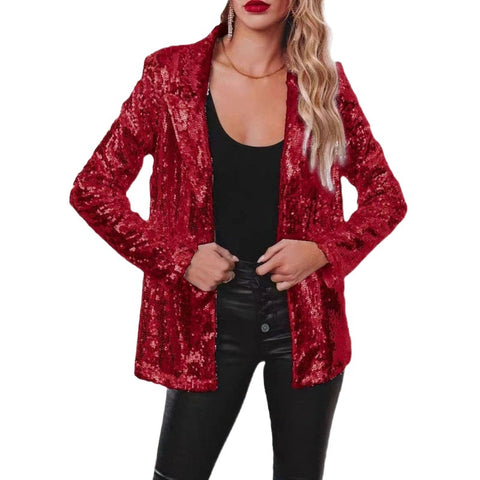 Cardigan lapel long-sleeved sequined casual blazer women's m302080