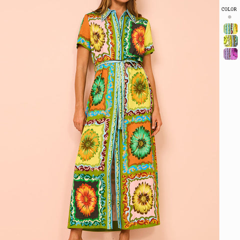 High Profile Fashion Printed Lace-up Cardigan Dress M300317