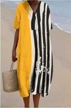 Fashion digital printing large wide V-neck dress m302382