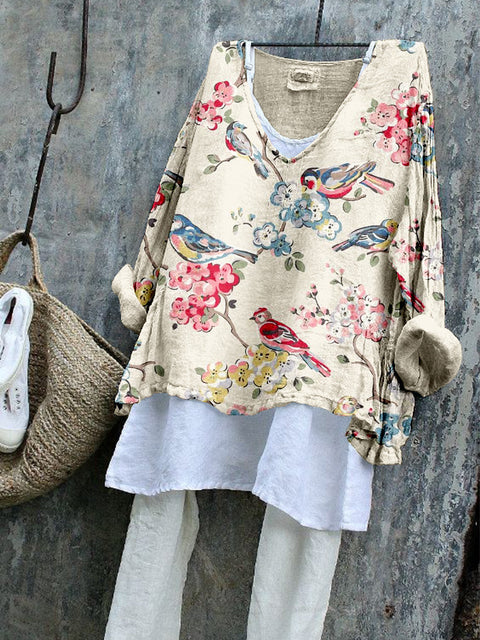 Long-sleeved printed casual pullover loose round neck single-piece T-shirt m301042