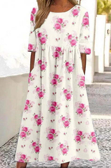 Up and down splicing pocket size printing large wide dress m302623