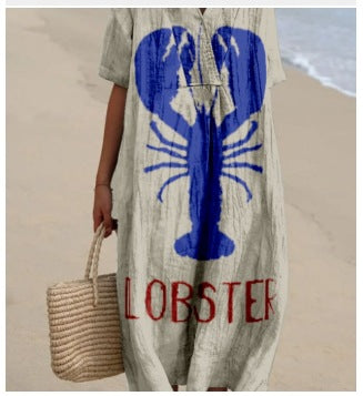 Fashion digital printing large wide V-neck dress m302382