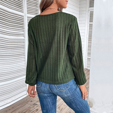 Autumn women's clothing split-ended green V-neck top women's m300630