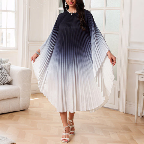 Elegant organ pleated cape long dress dress m301386
