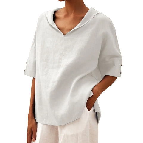 Solid color cotton and linen loose hooded top T-shirt m302700