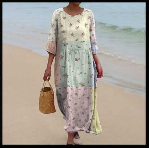 Women's Crew Neck Long Printed Casual Fashion Women's Dress m301059