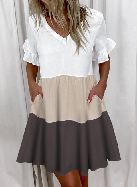 Short Print Ruffled Pocket Dress M300182