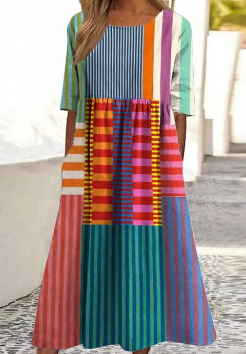 Up and down splicing pocket size printing large wide dress m302623