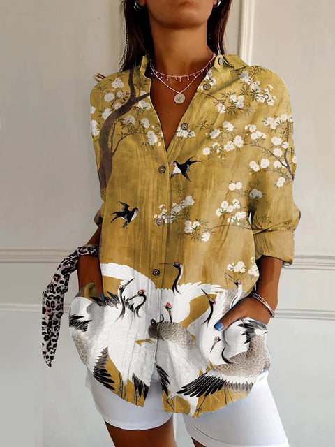 Summer trend long-sleeved shirt flower pattern printing 3D shirt m301226